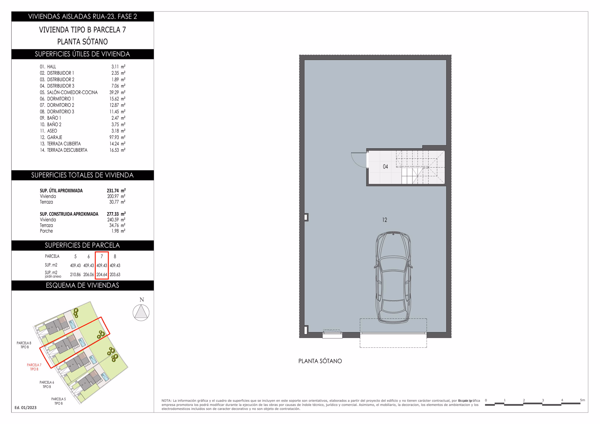 Basement floor plan with garage and stairs in Finestrat villa