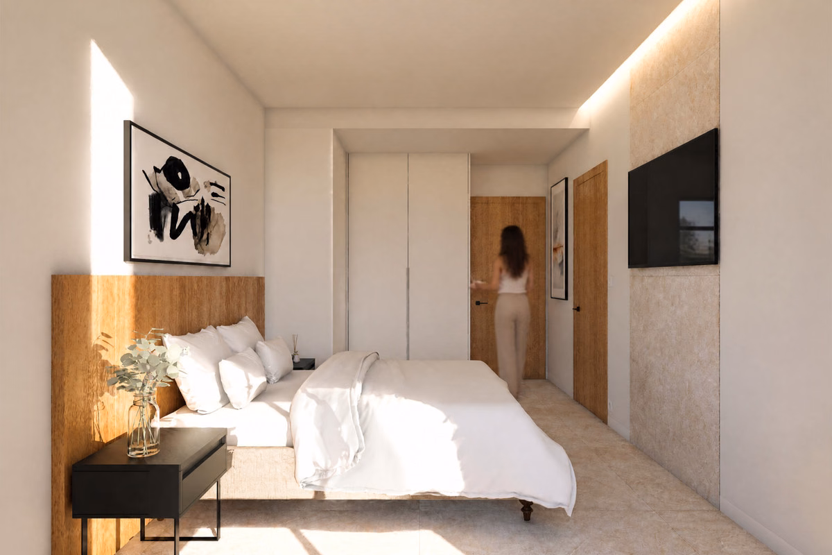 Главная спальня с ТВ на стене, Lakeview Bungalows