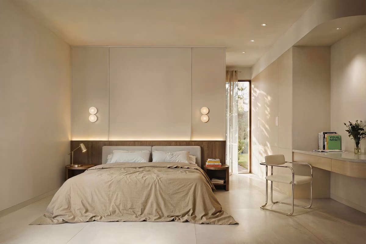 Главная спальня со стеной-изголовьем в доме Larcosta Homes II, La Finca Golf