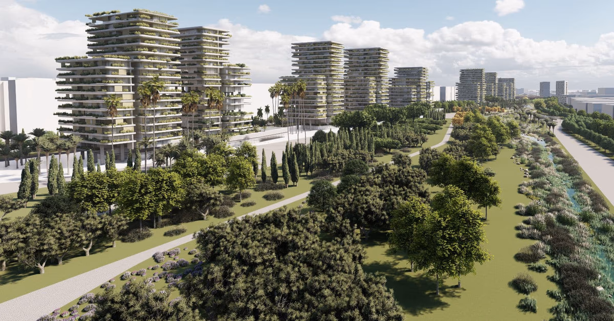 Green areas and residential towers at Parque Central Alicante