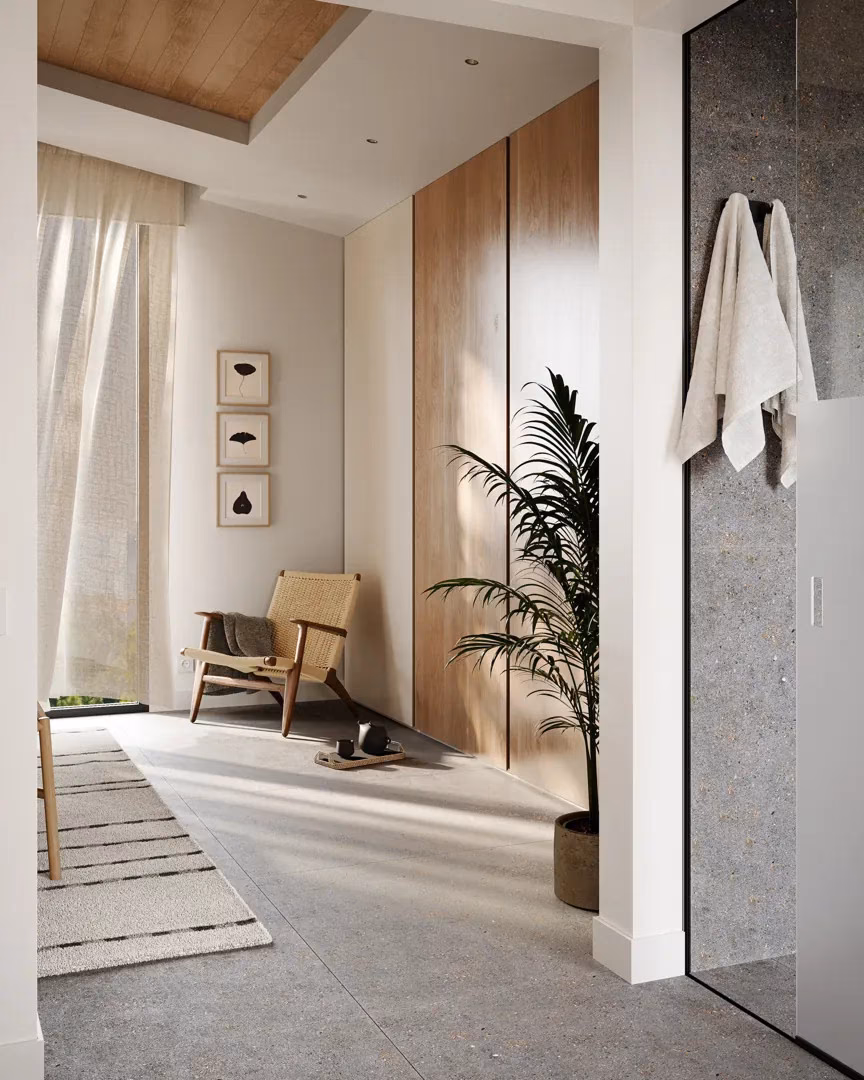 Уголок спальни с креслом и встроенным шкафом в Pine Valley Villas