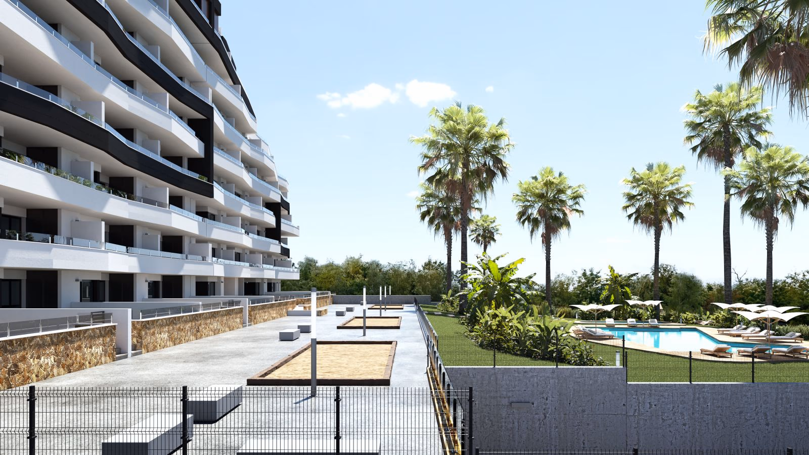 Площадка для петанка у озеленённых садов Salinas Gardens