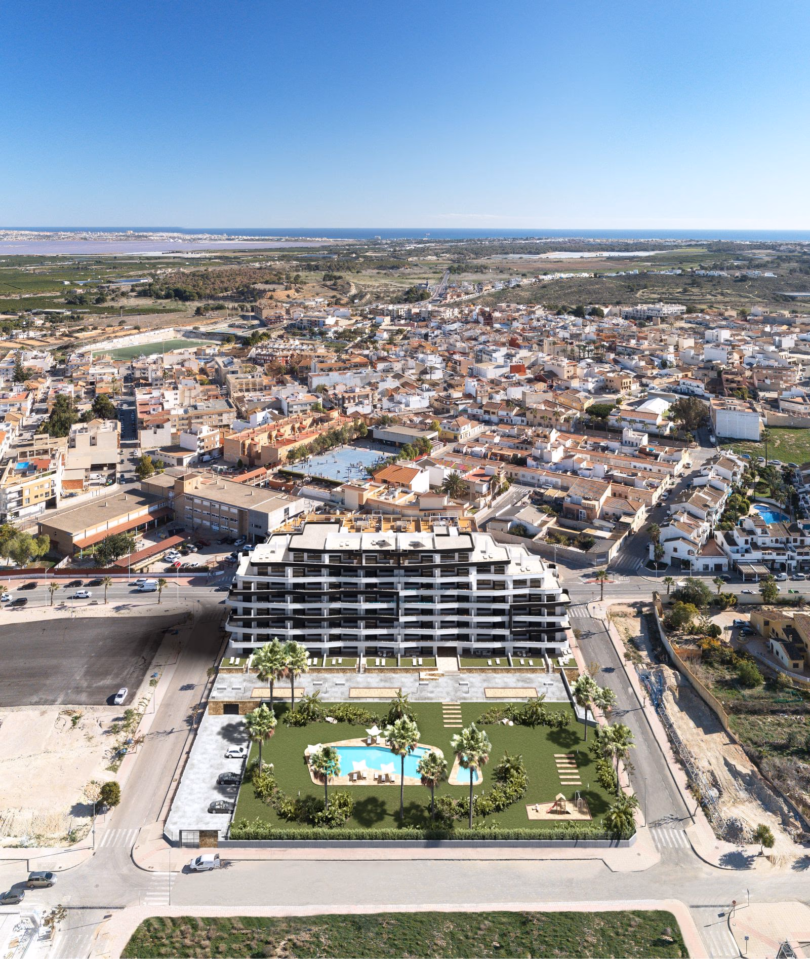 Аэровид на Salinas Gardens над Сан-Мигель-де-Салинас и солёными озёрами Торревьехи